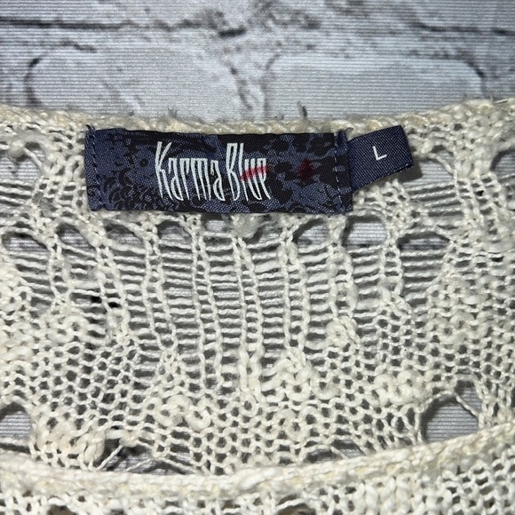 KARMA BLUE Cream Crochet Sweater‎ Anthropologie Size L - Picture 3 of 4